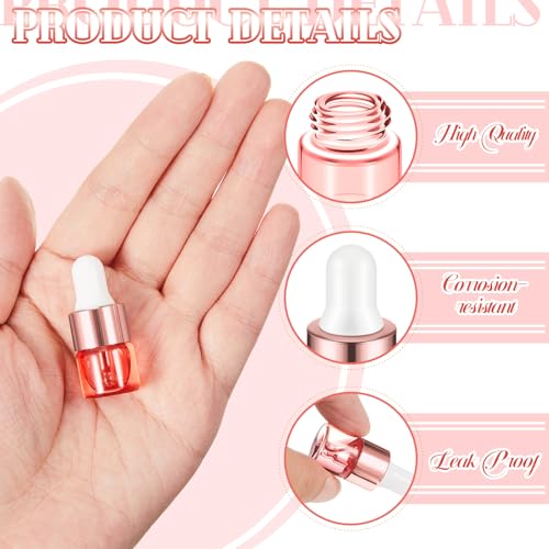 Didaey 100 Pcs Mini Glass Oil Dropper Bottle, 1 ml, Blush Pink - color: Blush Pink, size: 1 ml