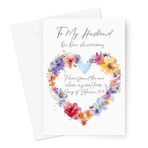 Christian Wedding Anniversary Card For Husband or Wife | Religious Wedding Milestone Anniversary Greeting Card For Couples with Inspiring Scripture and Bible Verses (Husband. Song Of Solomon 3:4) - color: Husband. Song Of Solomon 3:4