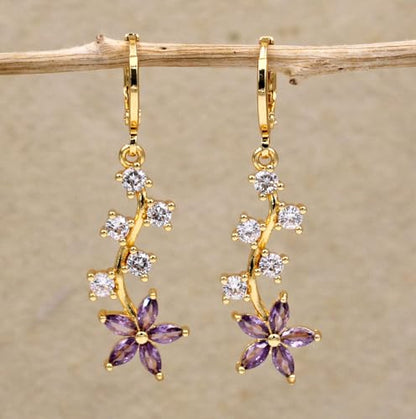 18K Gold Plated, Dangle Earrings for Women, Flower/Heart Drop earrings, Hypoallergenic Cubic Zirconia Earrings, Lightweight, Party, gold earrings, Jewelry for Gifts, Fashion - style: Drop-BigGems-01