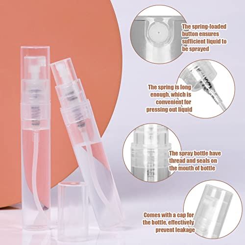 Fandamei 60PCS 5ml Mini Spray Bottle, Mini Clear Plastic Spray Bottle Empty, Fine Mist Refillable Mini Perfume Bottle, Perfume Atomizer, Small Empty Sample Containers, Plastic Portable Travel Bottle - size: 5ml