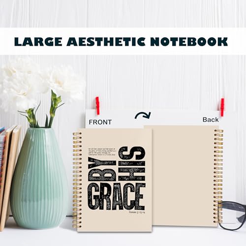 BearCake Christian Notebook Journal, Christian Gifts for Women, By His Grace Scripture Prayer Journal for Women, Bible Journaling Neutral Hardcover Spiral Notebook 5.5x8.3 - color: white Bible-grace