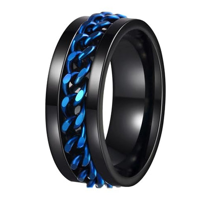 Mens Fidget Rings Anxiety Ring for Men 6mm 8mm Chain Spinner Ring Size 5-14 - color: Black Blue