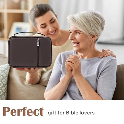 Small Bible Cover Case for Women and Men, 9x6 PU Leather Bible Sleeve, Compact Travel Bible Carrier Bag with Front Pen Holders, Zipper Closure, Inner Pockets - Coffee Brown - color: Coffee Brown, size: 9''x6.5''
