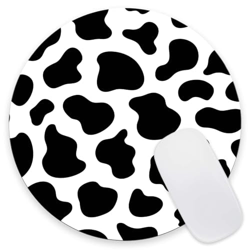 Mouse Pad, Cow Print Customized Premium-Textured Round Mouse Pad, Washable Mousepads with Non-Slip Rubber Base Computer Mouse Pads for Wireless Mouse 7.9×7.9×0.12 inches - color: Cow Print