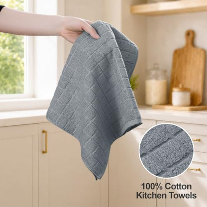 Kitinjoy Premium Cotton Check Kitchen Towels 4 Pack, 16" x 28", Grey - color: Grey, size: 16" x 28" - 4 Pack