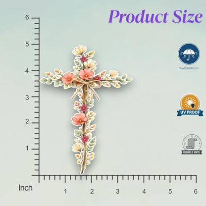 Cross with Wildflowers Sticker 5 inch, Cross car Decal Sticker, Waterproof Vinyl Decal for Car, Trucks, Laptops, Book, Wall, Window Bumper Stickers