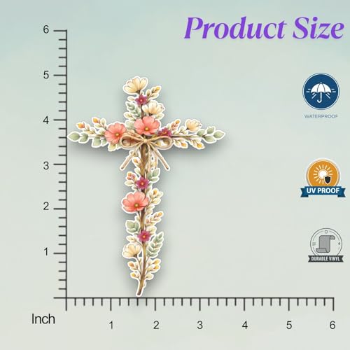 Cross with Wildflowers Sticker 5 inch, Cross car Decal Sticker, Waterproof Vinyl Decal for Car, Trucks, Laptops, Book, Wall, Window Bumper Stickers