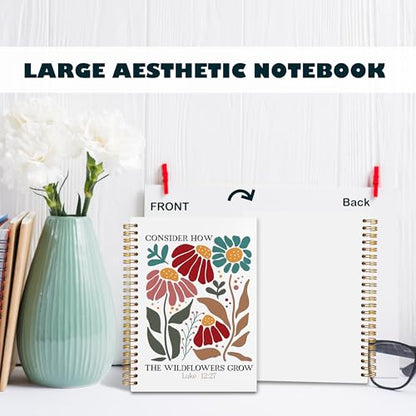 BearCake Boho Floral Christian Notebook Journal, Inspirational Christian Gifts for Women, Luck 12:27 Bible Religious Journal for Women, Flower Scripture Hardcover Spiral Notebook 5.5x8.3 - color: white Bible-wildly