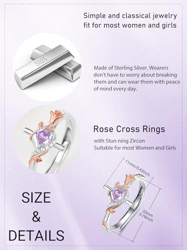 Birthday Gifts Birthstone Rings for Women 925 Sterling Silver Birthstone Rings Anchor/Tree of Life/Snake/Rose Cross Faith Religous Jewelry Gift for Wife Mom Grandma - color: 06-Alxandrite (C), style: Rose Cross