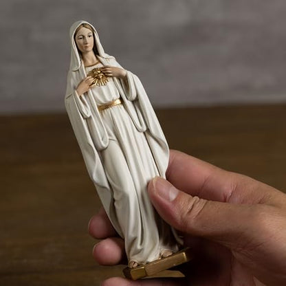 BC Catholic Immaculate Heart of Mary Figure, 6" H Blessed Holy Mother Virgin Mary Statue Indoor, Religious Gifts, Handpainted Renaissance Sculpture Purity & Grace Collection by Buildclassic - color: Gold&white Immaculate Heart