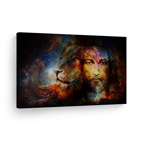 Smile Art Design Jesus and The Lion Canvas Print Colorful Painting Lord God Bible Jesus Christ Pray Cross Religious Family Room Home Decor Christian Art Ready to Hang - 8x12 - color: Christian Canvas H29, size: 12"L x 8"W