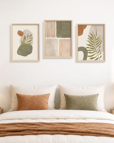 HesenDot Abstract Botanical Geometric Framed Wall Art Set of 3 12x16IN - color: High Frame Abstract Line Leaf