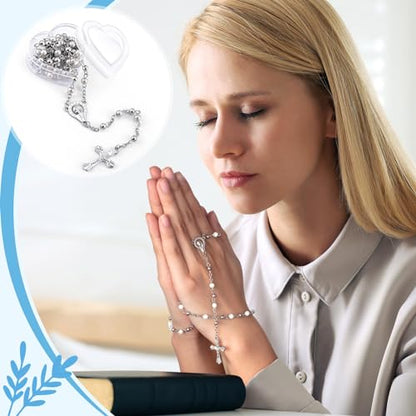 ROCEEI Catholic Rosary Necklace with Crucifix 4mm Beads - color: White
