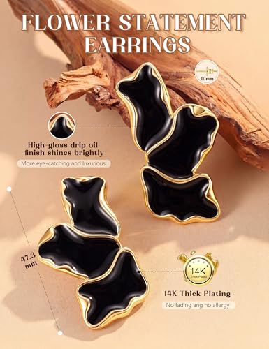 S925 Sterling Silver Flower Statement Earrings For Women Trendy - color: black