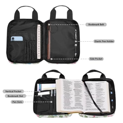 Bible Cover Case for Women, Trust in the Lord with All Your Heart, Large Bible Cover with Handle Carrying Case Study Supplies Accessories - color: Fower