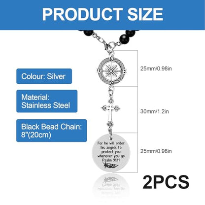 2 Pcs Cross Car Charm, Christian Mirror Hanger Car Accessories with Psalm 91:11 Bible Verse, Rearview Mirror Charm and Ornament for Religious Giving Angel Protection Design