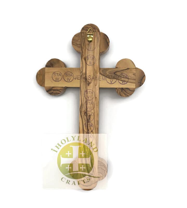 Catholic Crucifix for Wall With Mother of Pearl, Olive Wood Cross Wall Decor, 9 Inch Wooden Crucifix with Relics from the Holy Land, Wedding Crucifix, Decorative Wooden Crosses, christian cross gift