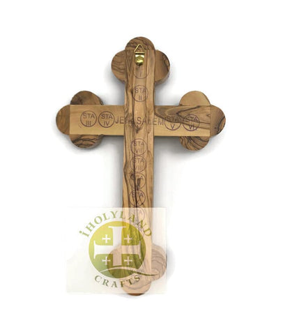 Catholic Crucifix for Wall With Mother of Pearl, Olive Wood Cross Wall Decor, 9 Inch Wooden Crucifix with Relics from the Holy Land, Wedding Crucifix, Decorative Wooden Crosses, christian cross gift
