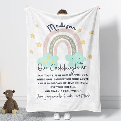 Monogram Blankets for Girls, Personalized Goddaughter Blanket, Baby Girl Communion Blanket Quilt, Christian Blessing Throw, Baptismal Coverlet, Spiritual Keepsake Blankets - color: #Ver9