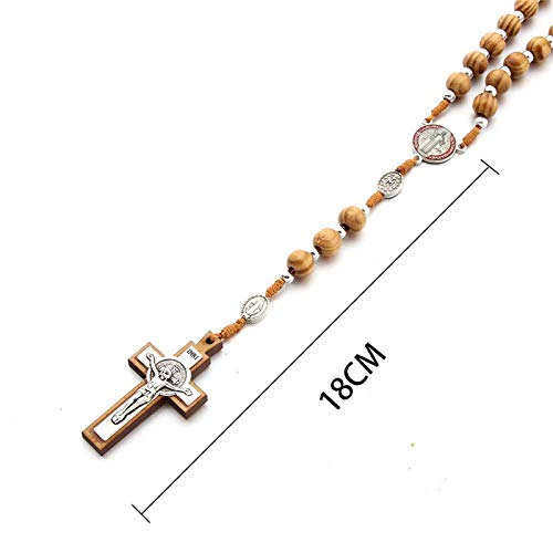 Handmade Wooden Wood Beads Catholic Rosary Crucifix Cross Pendant Necklace Bethlehem Christian Prayer Holy Jerusalem Holyland Y Necklace for Women Men Unisex Jewelry Gift - color: D round
