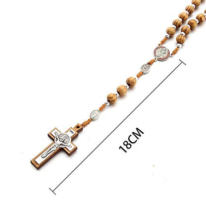 Handmade Wooden Wood Beads Catholic Rosary Crucifix Cross Pendant Necklace Bethlehem Christian Prayer Holy Jerusalem Holyland Y Necklace for Women Men Unisex Jewelry Gift - color: D round