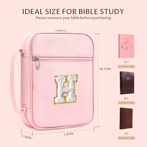 WOBAGMEN Bible Cover for Women,Pink PU Leather Personalized Bible Case with Bible Study Supplies,Including Tabs and Highlighter Set, Faith Chiristain Gift for Women Girls (Pink, H) - size: H