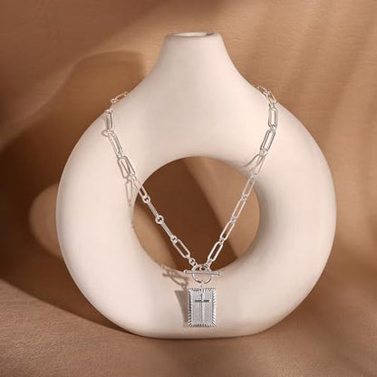 Robaice 14K Gold Plated Toggle Cross Necklace for Women - color: A Silver Cross Necklace