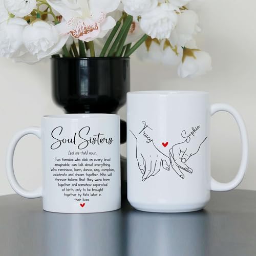 Personalized Besties Forever Mug - Custom Besties Names Crossword Puzzle Mug - Peronalized Sisters Names - Birthday Gift For Best Friend - Long Distance Besties Cup (SOUL-SISTER-M1) - color: SOUL-SISTER-M1