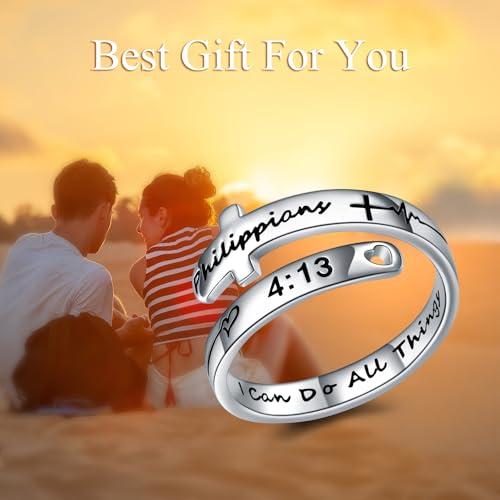 POPLYKE Cross Rings Sterling Silver Faith Adjustable Wrap Rings for Women Inspirational Jewelry Gifts - color: white