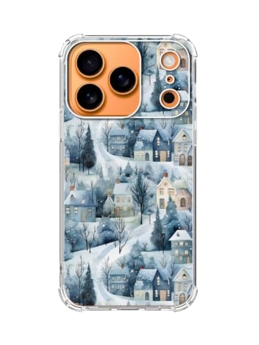 Winter Village House Phone Case for iPhone 17 Pro, Snowy Christmas Trees Phone Cover, Soft Trendy TPU Bumper Cover Case - color: Winter Village