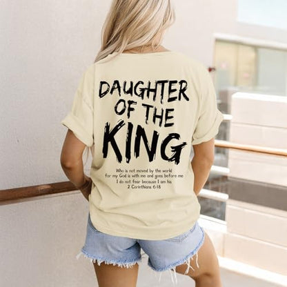 Daughter of The King Christian Shirts for Women Bible Verse Graphic Tees Shirt Jesus Inspirational Religious T-Shirt - color: Apricot, size: X-Large