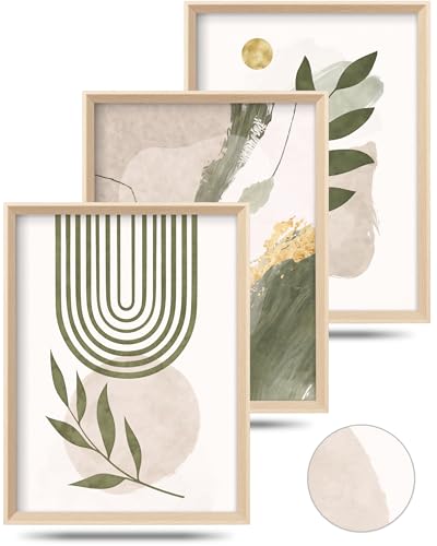 HesenDot Sage Green Framed Wall Art Set of 3,12x16IN High Wood Frame Design - color: High Frame Abstract Sage Green