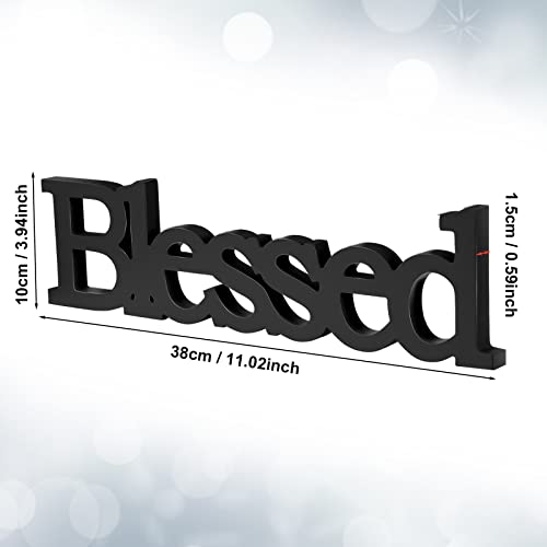 Blulu Blessed Letter Table Sign Wooden Blessed Standing Sign,Black - color: Black