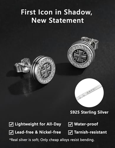 KRKC&CO Earrings for Men, Sterling Silver Earrings Studs, Hypoallergenic - color: Black E