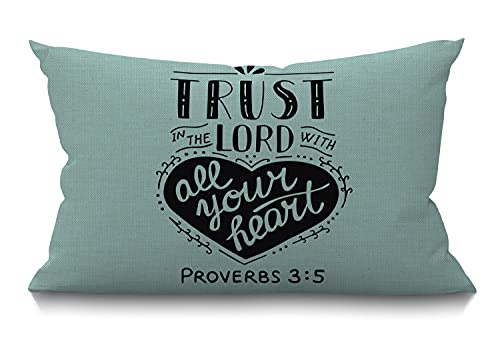 Smooffly Bible Christian Quote Throw Pillow Cover,Biblical Trust in The Lord with Your Heart Jesus Testament Scripture Proverbs Cotton Linen Cushion Cover Sofa Armchair Bedroom Livingroom 12x20 Inch - color: Md013