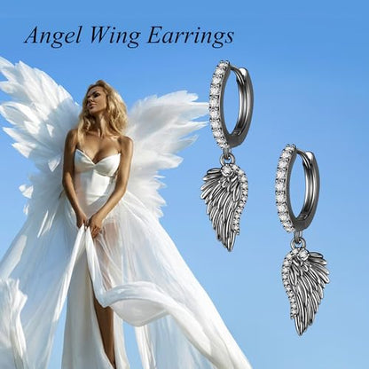 Angel Wing Earrings S925 Sterling Silver Gold Black Rose Gold Silver Gold Angel Wings Dangle Earrings Wings Jewelry Gifts for Women - color: black gold