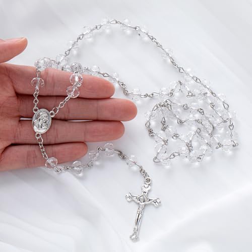 ROCEEI 12/24 Set Catholic Rosary Beads Necklace Bulk - color: Transparent