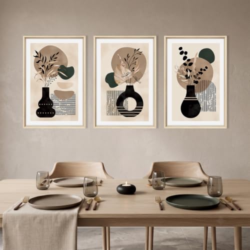 HOURIA Mid Century Modern Black Vase Framed Canvas Wall Art Set- 16"x24"x3 - color: Boho Vase Botanical Wall Art, size: 16"L x 24"W