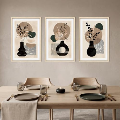 HOURIA Mid Century Modern Black Vase Framed Canvas Wall Art Set- 16"x24"x3 - color: Boho Vase Botanical Wall Art, size: 16"L x 24"W