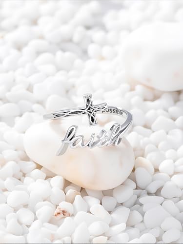 Cross Rings Faith Ring 925 Sterling Silver Adjustable Cross Wrap Ring Christian Fashion Band for Women - color: C-White Gold