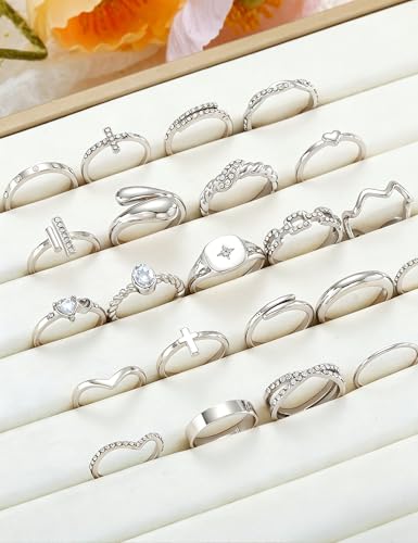 Gold Stackable Rings Set for Women, Gold Plated Chunky Crystal Finger Rings - color: Silver CZ