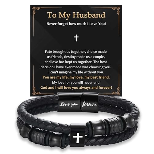 EFVISD Lover You Forever Leather Cross Bracelet for Men Boys Gifts - color: Husband
