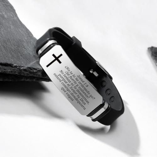 Perspnalized Spanish Scripture Gifts for Men Women,Adjust Silicone Spanish Bible Verse Bracelet Engraved Inspirational ID Bracelets Christian Cross Wristband Xmas Church Employee Favors - style: Filipenses 4:13-Fullfillment by Amazon