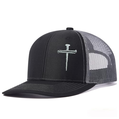 3 Nails Cross Trucker Hat Christian Religious Gifts for Birthday/Christma - color: 3 Nails Cross Trucker Hat Black & Grey