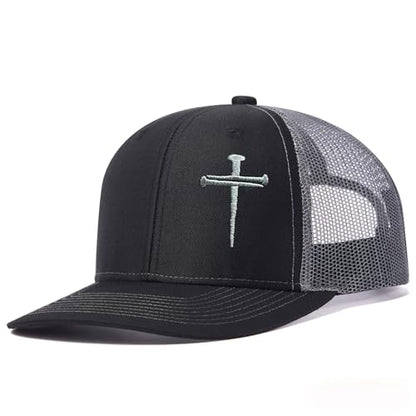 3 Nails Cross Trucker Hat Christian Religious Gifts for Birthday/Christma - color: 3 Nails Cross Trucker Hat Black & Grey