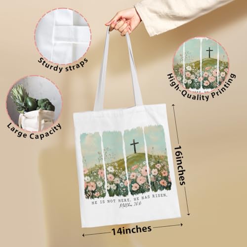 VICBOU Bible Verse Canvas Tote Bag Religious Christian Gifts for Women Men Faith Canvas Tote Reusable Grocery Bag - color: Crossflowers02