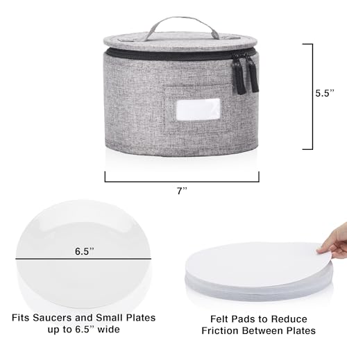 China Storage Container for Saucer, Bowls, and Appetizer Plates - Fit dishes up to 6.5" W - Includes 12 Felt Dividers - Stackable with Hard Shell on all sides and Interior Quilted Padding - style: Saucer Case