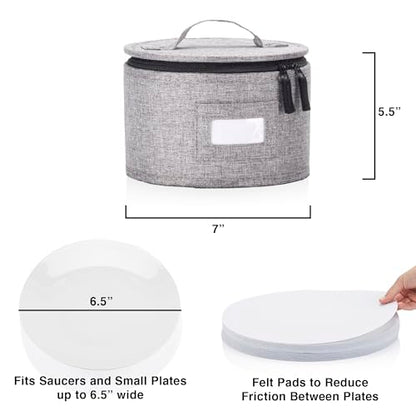 China Storage Container for Saucer, Bowls, and Appetizer Plates - Fit dishes up to 6.5" W - Includes 12 Felt Dividers - Stackable with Hard Shell on all sides and Interior Quilted Padding - style: Saucer Case