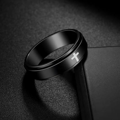 Mens Fidget Rings Anxiety Ring for Men 6mm 8mm Chain Spinner Ring Size 5-14 - color: Jet Black