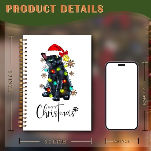 Exqcom Christmas Black Cat Spiral Notebook Gifts, Black Cat Gifts, Merry Christmas Journal for Women, Winter Holiday Funny Kitty Hardcover Notebook Journal Office School Supplies, 5.5x8.3 Inch - color: white Bible Notebook-O